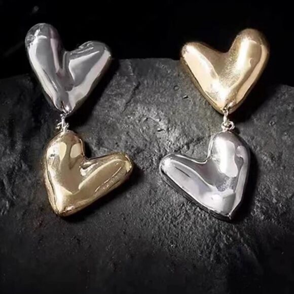 Anthropologie Jewelry - Two tone heart drop earrings A34